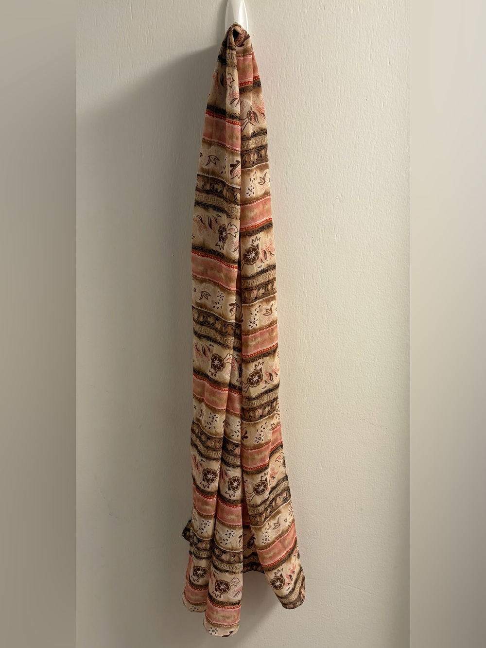 Vintage Boho Floral Striped Neutral Lightweight Long Scarf